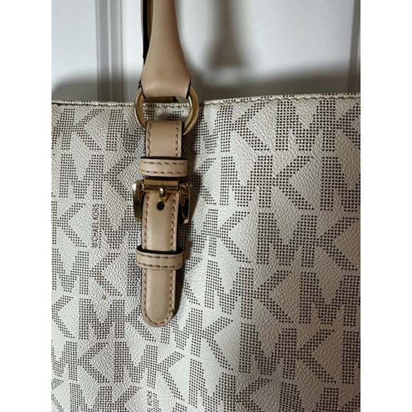 Women\'s Michael Kors White & Beige Monogram Tote Bag, One Size